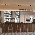 Coffee Shop Interior For Reading With Wooden Counter Stools Large Windows And Potted Plant Decor