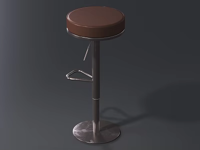 Adjustable Bar Stool With Brown Padded Seat And Metal Frame Footrest 3d model