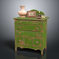Vintage Green Entryway Cabinet And Side Cabinet With Drawers Vase Picture Frame Books