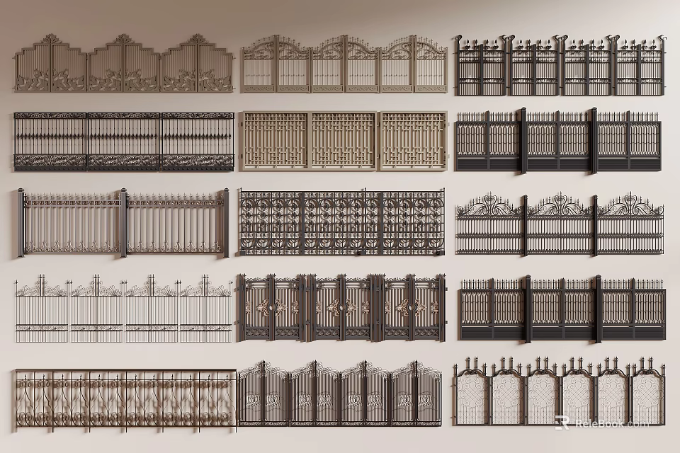 Diverse Ornamental Wrought Iron Fences With Intricate Designs And Styles 3d model 