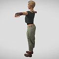 Game Movie Character with Blonde Hair Black Crop Top Green Cargo Pants and Brown Boots