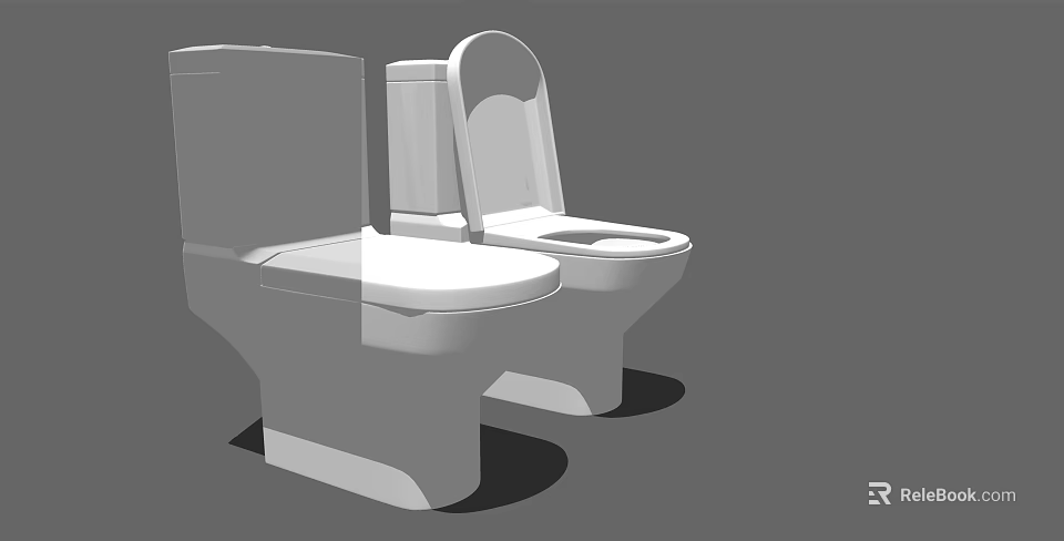 Two Modern White Toilet Designs With Sleek Ceramic Finish And Open Lid 3d model 