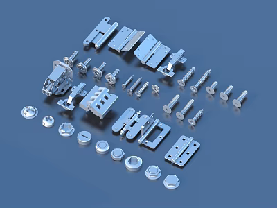 Metal Hardware Parts Including Screws Bolts Brackets And Washers 3d model