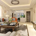 Elegant Modern Living Dining Room Interior With Sofa Coffee Table Rug And Chandelier