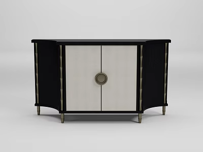Elegant Modern Black and White Sideboard with Circular Accent and Metal Legs 3d model