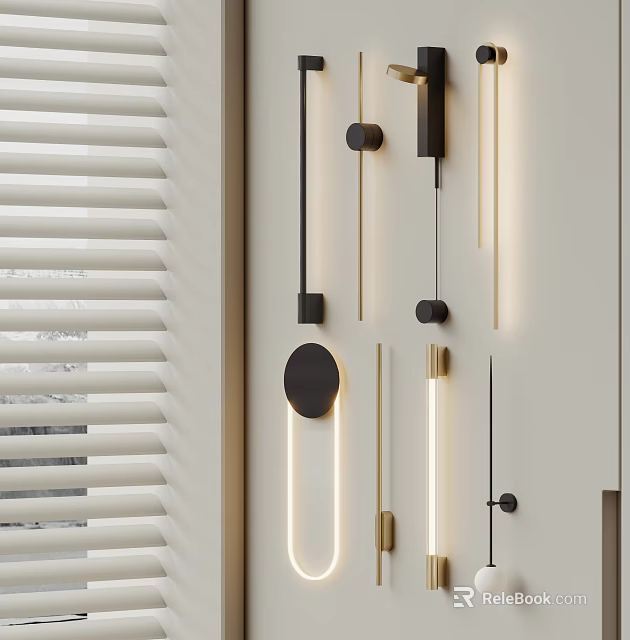 Modern Minimalist Wall Lamps With Sleek Circular Linear Shapes And Black Gold Metal Design 3d model 