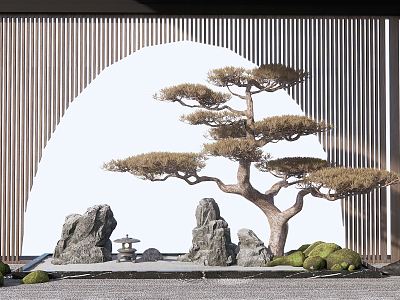 New Chinese style landscape sketch courtyard landscape sketch stone rockery pine tree landscape wall model