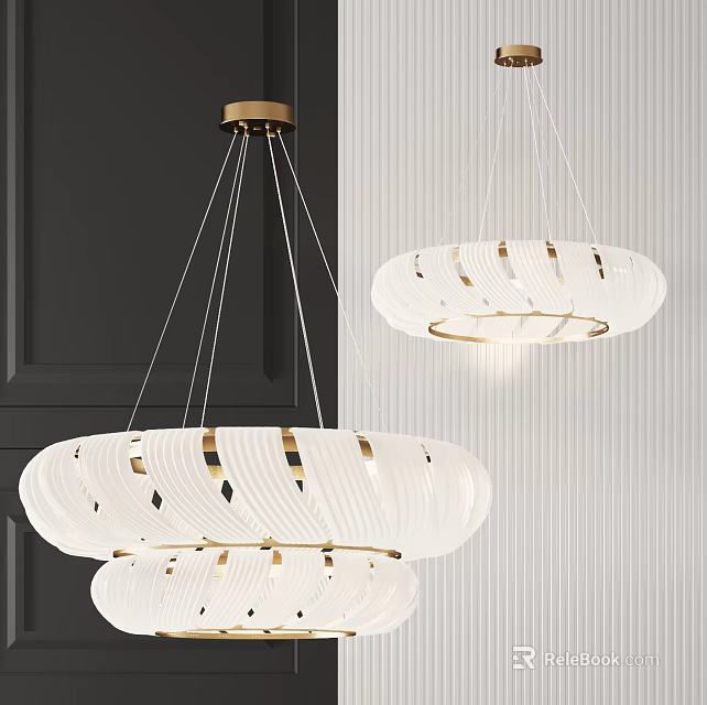 Modern Circular Chandelier Design With White Shade And Gold Frame For Interior Decor 3d model 