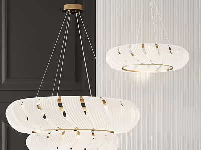 Modern Circular Chandelier Design With White Shade And Gold Frame For Interior Decor 3d model