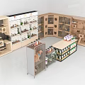 Pet Accessories Display Combination With Wooden Shelves Cat Trees And Glass Counter