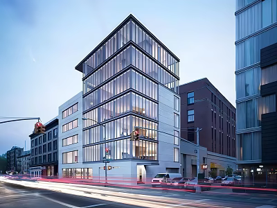 Modern Single Family Home With Glass Facade And Urban Street View At Dusk 3d model