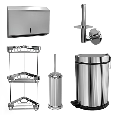 Modern Stainless Steel Bathroom Accessories Set With Wall Mounted Holder And Trash Can 3d model