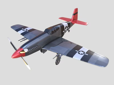 Fighter Plane With Red Nose Gray Body Propeller And Emblems On Wings 3d model