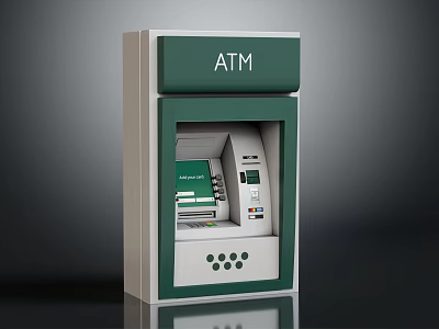 Green And White ATM Machine Featuring Modern Design With Digital Screen Card Slot And Keypad 3d model