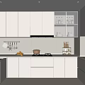 Modern White Kitchen Interior With Upper Cabinets Stove Sink And Storage