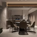 Modern Living Dining Room Interior With Brown Accent Chair TV Wall And Black Bookshelf