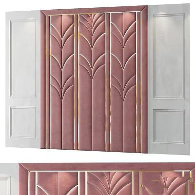 Pink Wall Interior Design With Gold Line Patterns And White Decorative Panels 3d model