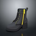 Stylish Black Leather Boots With Yellow Zipper And Chunky Sole For Daily Wear