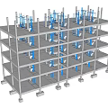 Blue Pipes in Industrial Interior with White Toilets and Sanitary Fixtures