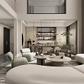 Modern Duplex Living Room With White Curved Sofa Circular Rug And Abstract Wall Art