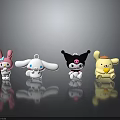 Cute Cartoon Creature Figurines With Pink Bow White Long Ears Black Hat And Yellow Design