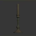 Decorative Candlestick With Tall Beige Candle And Ornate Base Design