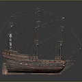 Vintage Wooden Sailing Ship Model With Multiple Masts And Detailed Rigging