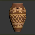 Terracotta Decorative Vase With Geometric Patterns And Two Side Handles For Household Use