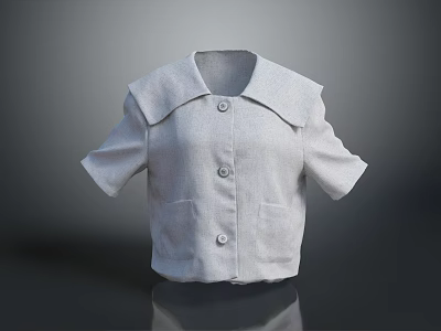 Light Gray Short Coat with Collar Three Buttons Two Pockets and Short Sleeves 3d model