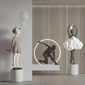 Artistic Carved Sculptures With Girl Blowing Balloon Kneeling Figure And Cloud Dress Design
