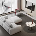 Modern Living Room With Gray L Shaped Sofa And Round Marble Coffee Table Set