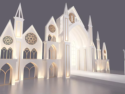 Grand White Gothic Architecture With Spires Arched Windows And Illuminated Design 3d model