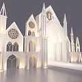 Grand White Gothic Architecture With Spires Arched Windows And Illuminated Design 3d model