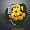 Decorative Plant Display Featuring Green Leaf Yellow Flower Orange Fruits Butterflies And Colorful Braided Rope