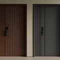 Brown And Dark Gray Security Doors With Vertical Stripes And Smart Lock Design 3d model