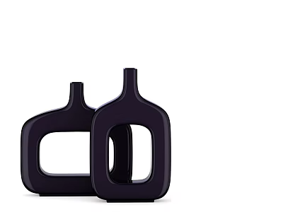 Two Black Ceramic Vessels with Unique Hollow Out Design in Modern Minimalist Style 3d model