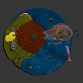 3D Crystal Sphere Model Scene With Red Tower Green Land Blue Water And Small Boat