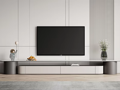 Modern Living Room TV Stand With Flat Screen TV Vase Fruit Tray And Wall Panel 3d model