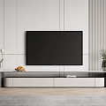 Modern Living Room TV Stand With Flat Screen TV Vase Fruit Tray And Wall Panel