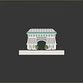 Scenic Park Landscape Featuring White Arch Structure Green Roof Trim Circular Pool And Greenery
