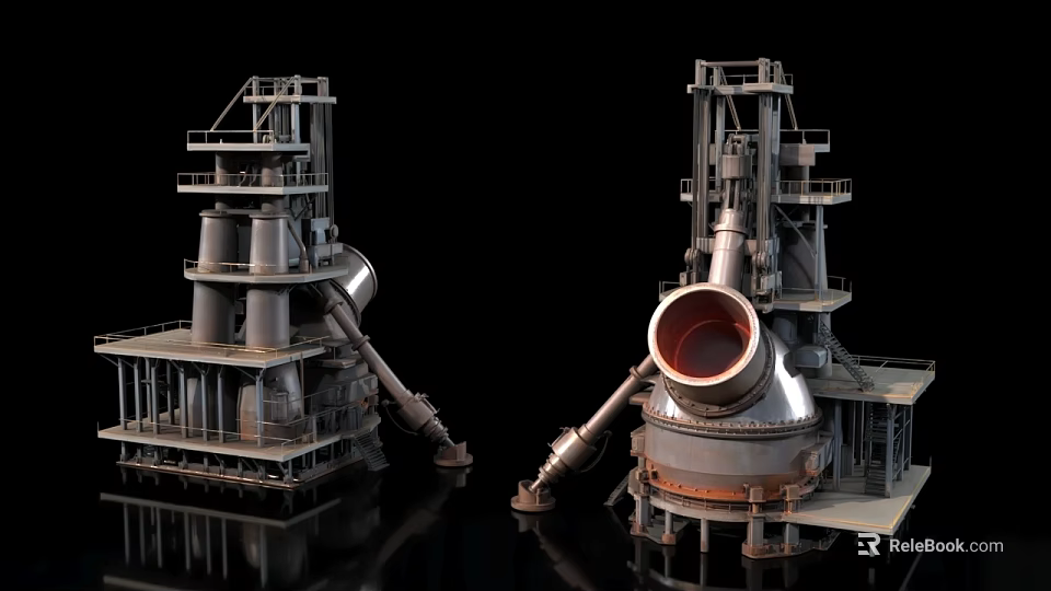 Large Scale Industrial Rotary Kiln Equipment With Steel Frame And Support Platforms 3d model 