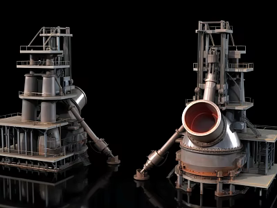 Large Scale Industrial Rotary Kiln Equipment With Steel Frame And Support Platforms 3d model