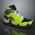 Neon Yellow High Top Sneakers With Gray Navy Blue Accents And Green Sole White Laces