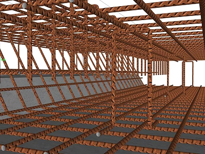 Steel Reinforcement Framework Structure Under Construction With Beams And Rebar 3d model