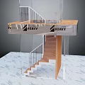 Modern Interior Staircase With Transparent Structure Wooden Steps Metal Railings And Upper Platform