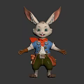 Cartoon Rabbit With Big Ears Blue Vest Red Scarf Green Pants And Tool Bag