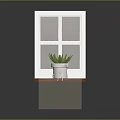 Casement Window Design With Wooden Sill And Potted Plant In Natural Light