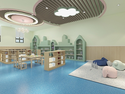 Modern Kindergarten Activity Room Kindergarten Reading Space Locker 3d model