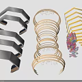 Gray Golden And Yellow Layered Pergola Structures With Ring Shaped And Decorative Designs