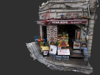 STAR BUFFE Cafe Street Front With Fruit Display Tables Chairs And Bottled Water 3d model